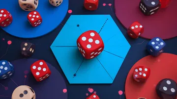 Um homem comemorando uma vitória em seu laptop enquanto símbolos de jogos flutuam ao redor, capturando a emoção dos jogos 63VS.